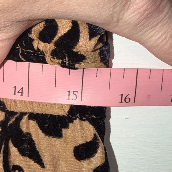 Hale Bob Burnout Velvet Boho Top Tie Shoulder Black Tan Floral Elastic Waist M - Picture 10 of 11